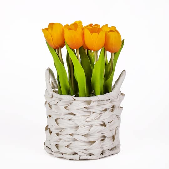 10" Tulip Bouquet in White Basket